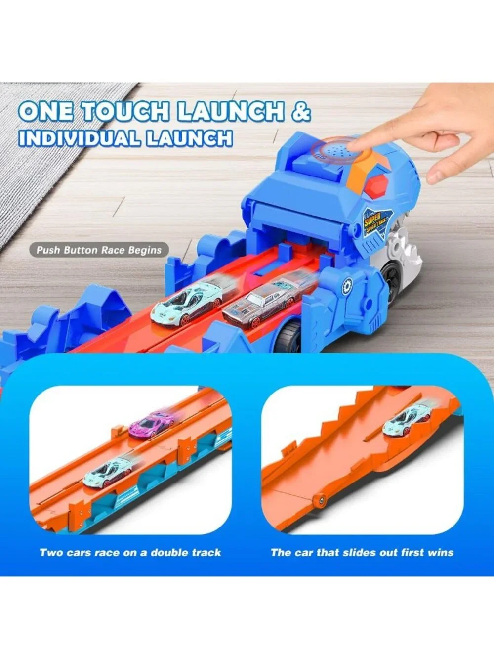 Dinosaur Transport Truck Toy - 3-in-1 Ejection Track Set with Sound & 8 Race